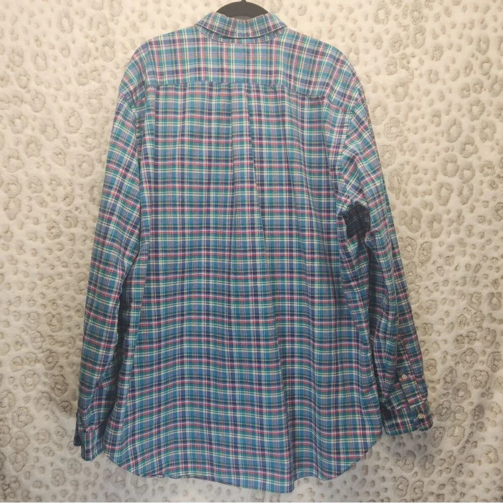 Ralph Lauren Men's Button Down Turquoise Multicolor Plaid Shirt LS XLT Tall